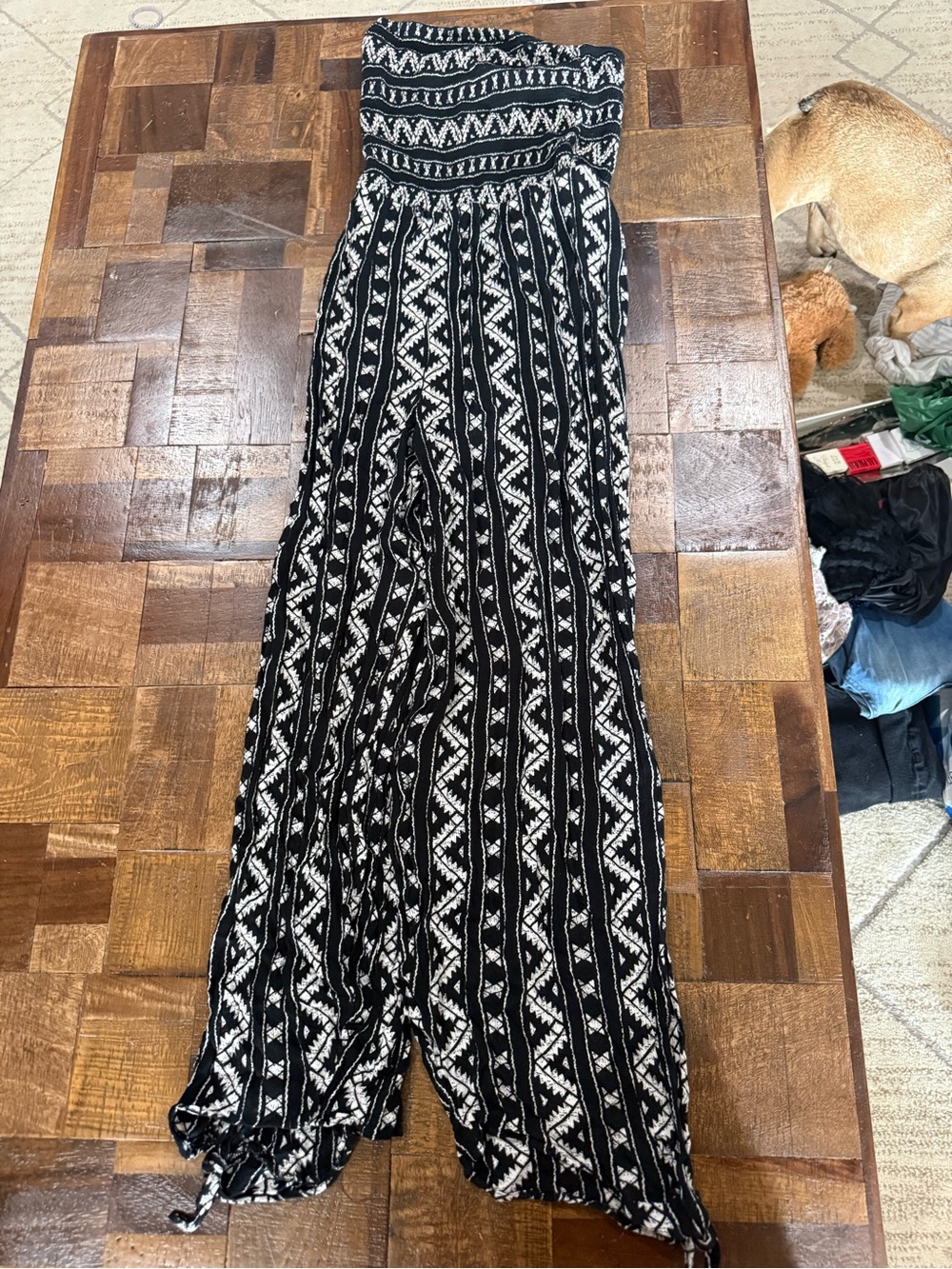 Urban Outfitters Black and White Patterned Strapless Jumpsuit